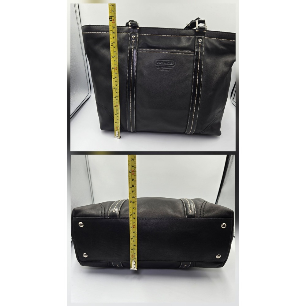 Coach Hampton Black Leather Tote Bag Contrast Stitch - Picture 10 of 11